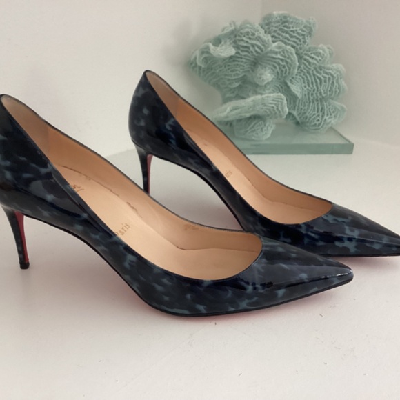 Christian Louboutin Marble Blue Patent Leather Shoes Heels US Sz 7 EUR 38 - Picture 2 of 12